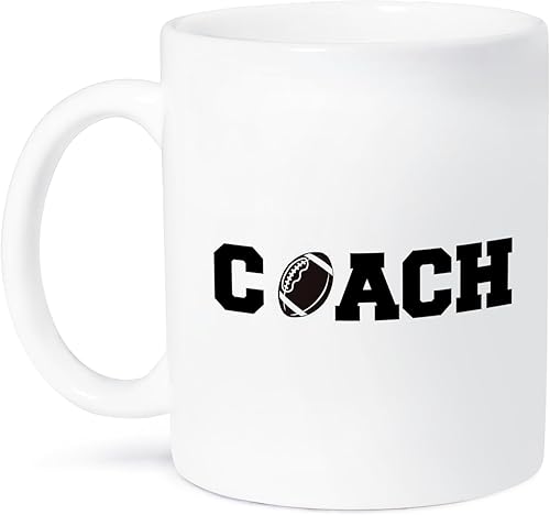 Miniatura 1 de 3dRose Coach - Taza de cerámica con letras negras con fútbol sobre fondo blanco, 11 onzas, multicolor