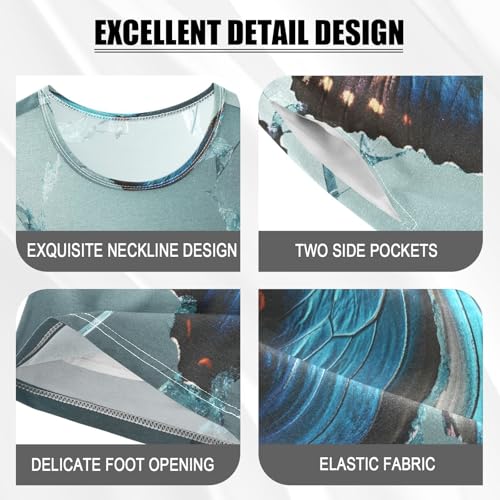 ALAZA Blue Butterfly 3d Pajamas Set Short Sleeve Cotton Sleepwear Summer Pjs 2 Piece 5-14Y4