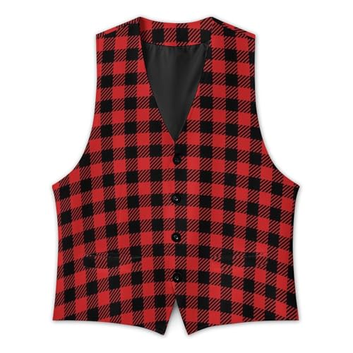 Red and Black Lumberjack Buffalo Plaid Funny Men's Formal Suit Vest Casual Business Dress Waistcoat Printed Vest Slim Fit2