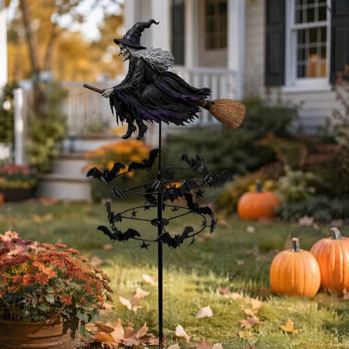 Molinillo de viento de bruja metálico: decoración resistente para patios y jardines 2