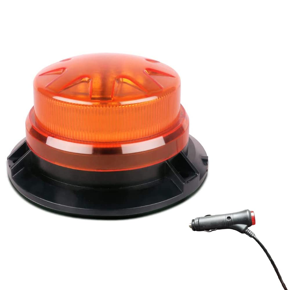 Riloer Luces de baliza estroboscópicas LED luz intermitente 24 LED luz de advertencia de emergencia 9-30 V 12 W con encendedor de cigarrillos compatible con universal amarillo