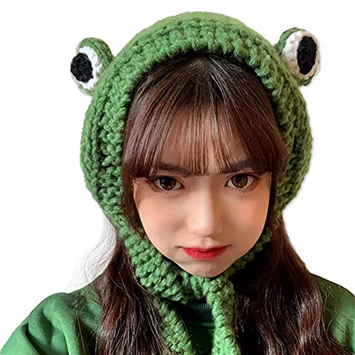 XIABYAYU Gorro De Rana, Frog Hat, Gorro De Punto, para Mujeres Y Hombres, Invierno, Ojos Lindos Caricaturescos, Fotos, Protección para Las Orejas