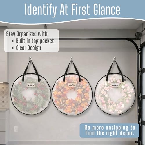 Image of VENO 4 Pack Summer Wreath Storage Container, 36 Inch Clear Wreath Bag, Spring, Christmas Garland Decoration Organizers with Zipper and Durable Handles (Clear, 36 inch-4 Pack)