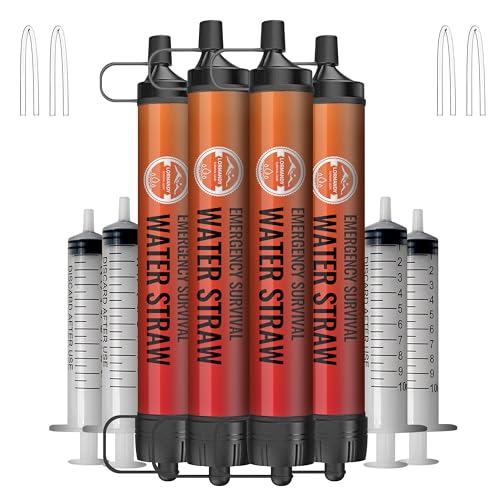 Image of Water Filter Straw, Emergency Water Filtration System, Personal Water Purifier, Outdoor Survival Gear and Equipment for Hiking Camping Accessories Travel Fishing Emergency Preparedness (4PCS)