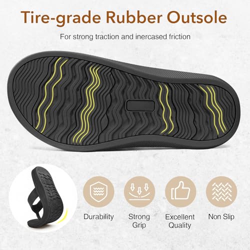 ZURIN Women Flip Flops with Arch Support Rubber Flip Flops For Women, Casual Summer Beach Walking Thong Sandals Slides Super Anti-Slip Sole Indoor Outdoor Travel Black — view 6