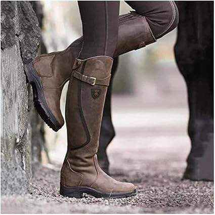 JQSZ Stivale da Cavaliere per Donna Stivali da Cowboy Occidentali Punta  Tonda Scarpe da Equitazione di Grandi Dimensioni Stivale da Moto con  Cerniera Laterale in Pelle,Brown1-37 : Amazon.it: Scarpe e borse