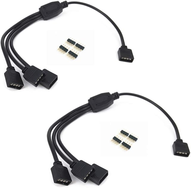 2 pcs Black 4 Pins LED Splitter Cable LED Strip Connector 3 Way Splitter Y Splitter for One to Three RGB 5050 3528 LED Light Strips with 8X Male 4 Pin Plugs -30cm/12inch Long (1 to 3 Splitter Cable)