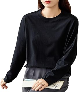 [Erikyson] トップス レディース 長袖 Tシャツ 丸首 ロングスリーブ オーバーサイズ ファッション 日常 大きいサイズ カジュアル 着痩せ ゆったり シンプル きれいめ おしゃれ 重ね着 無地