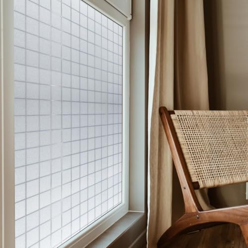 Image of WISDOM Square Frosted Window Privacy Film Window Coverings No Glue Glass Door Film Sun Heat Blocking Window Vinyl Clings for Home Kitchen Office Living Room (24 inch x 240 inch)