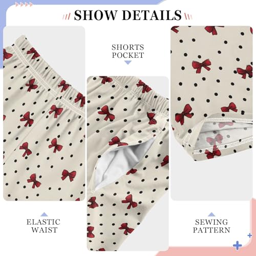 Pajama Pants Lounge Sleep PJ Bottoms Sleepwear Elastic Waist Drawstring S Cute Bow Polka Dot4