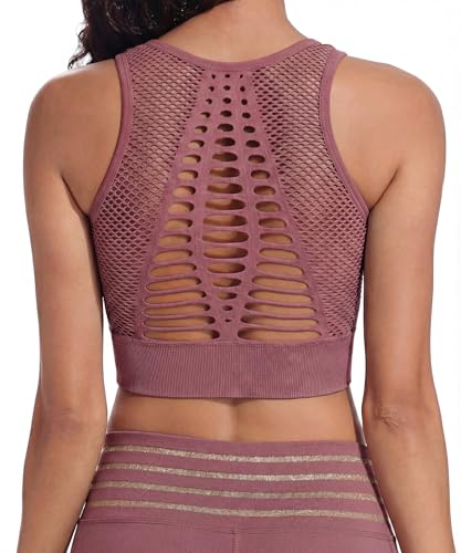 SEASUM Sujetador deportivo Longline para mujer, sin costuras, para yoga, talla media, baja - morado - Medium