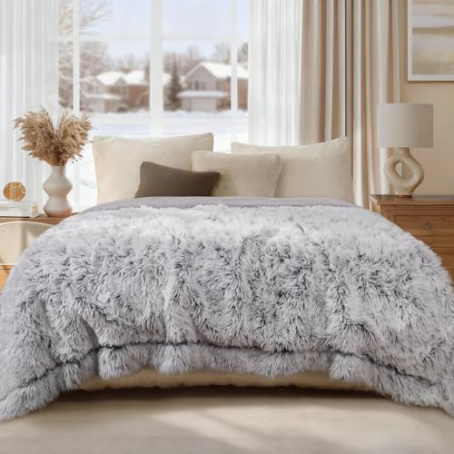 Luciphia Large Waterproof Dog Blanket for Pet Washable Liquid Proof Bed Intimacy Protection Shaggy Plush Calming Long Faux Fur Couch Cover Calming Cat Throw Blankets, Mist Grey, 60' x 80'