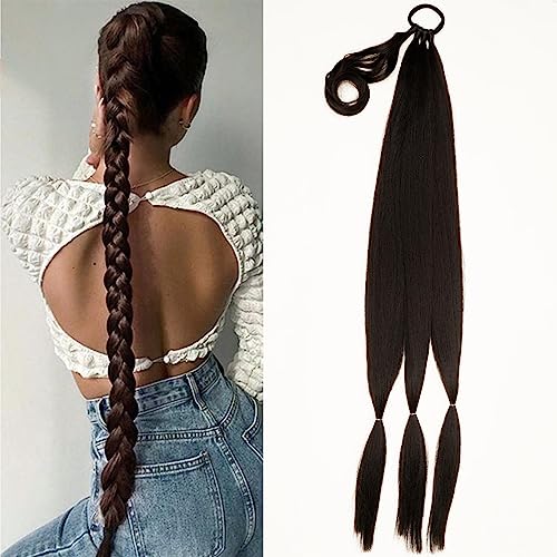YOSILADY 34Inch Long Braided Ponytail Extension With Hair Tie Wrap Around Hair Extensions Braid Extensions for Women Synthetic Hair Extensions Ponytai for Women Daily Wear(34 Inch, Brown)