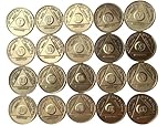 wendells Bulk Lot of 20 AA Alcoholics Anonymous Medallions Chips Years 1 - 20 Bronze Medallion Sobriety Chip Set Serenity Prayer