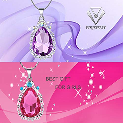 2 Pcs Sofia the First Amulet and Elena Princess Necklace Twin Sister Teardrop Necklace Magic Jewelry Gift for Girls2