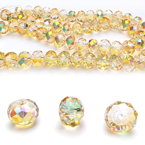 Image of 6mm Rondelle Glass Beads for Jewelry Making, Faceted Briolette Crytal Spacer Beads for Bracelet Necklace Earring, Shiny Gold 720pcs