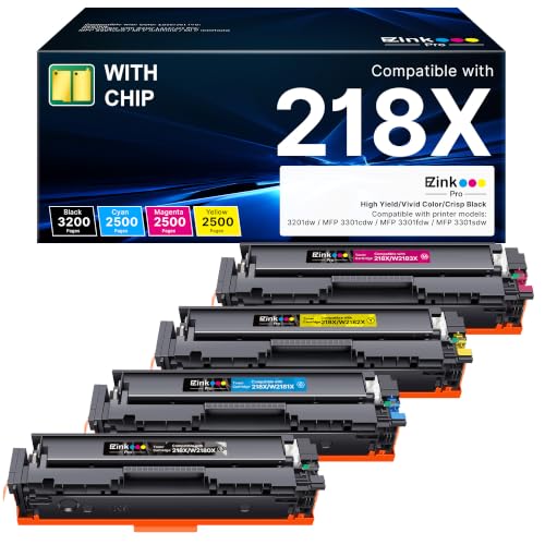Image of Compatible HP 218X Toner Cartridges 4 Pack with Chip for HP Color LaserJet pro MFP 3301fdw 3301sdw Compatible for 218X 218 218A Toner for LaserJet pro MFP 3301fdw 3301sdw 3301cdw 3201dw W2180X