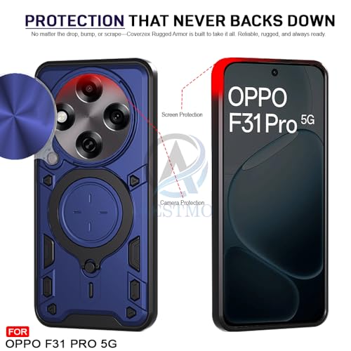 Image of AESTMO Armor Oppo F31 Pro 5G Bumper Back Case Cover | Ring Holder & CD Pattern Sliding Camera Shutter Cover | Back Case Cover for Oppo F31 Pro 5G (Blue)