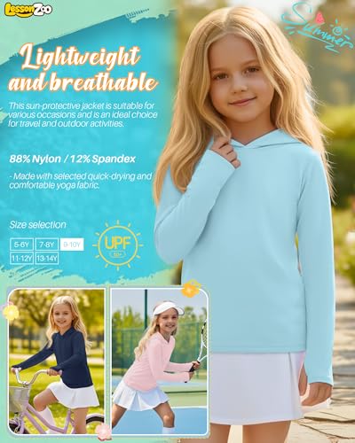 Image of 3 Pack Girls Sun Protection Swim Shirts UPF 50+ Long Sleeve Rash Guard Lightweight Quick Dry Hoodies with Thumbhole
