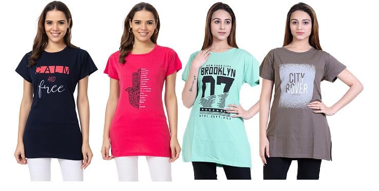 Women Cotton Printed Regular Fit Top/Long Night Wear T-Shirt for Women's & Girls (Pack of 4)-picture-27