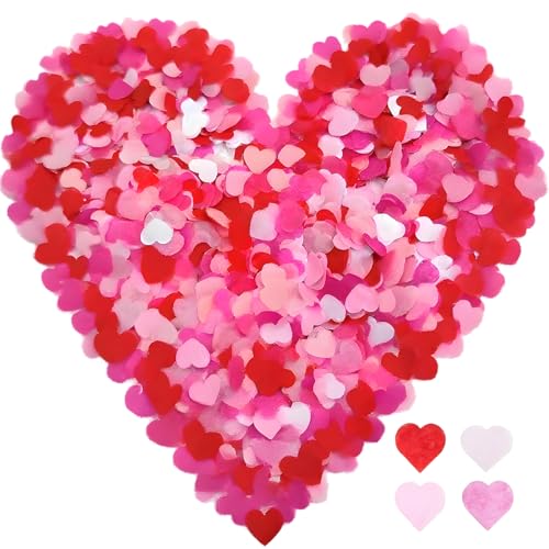 Heart Shaped Paper Biodegradable Confetti 10000pcs, 4 Colours White Pink Rose Red for Valentine's Day, Wedding Birthday Party Balloon Decoration