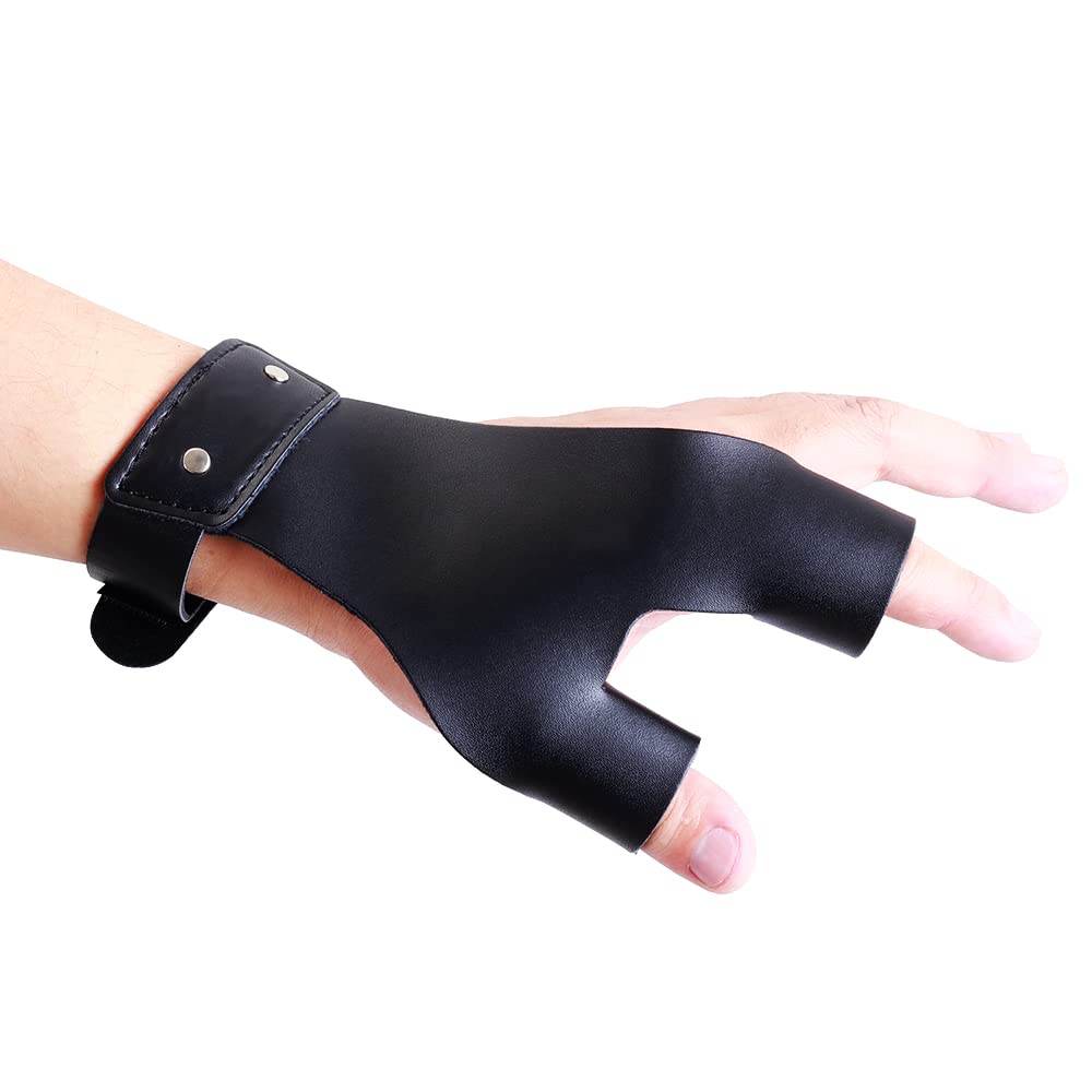 SOPOGER Archery Shooting Glove Hand Guard Finger Protector Youth Adult Protective Leather Finger Guard Left Hand for Traditional Recurve Compund Bow Outdoor Hunting Practice