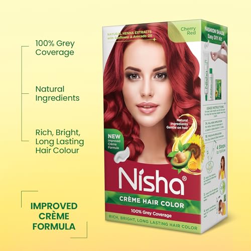 Image of Nisha Creme Hair Color Cream Cherry Red, 150g, Long Lasting Hair Dye for Grey Coverage, Smooth & Shiny Finish, For Men & Women, Pack of 1