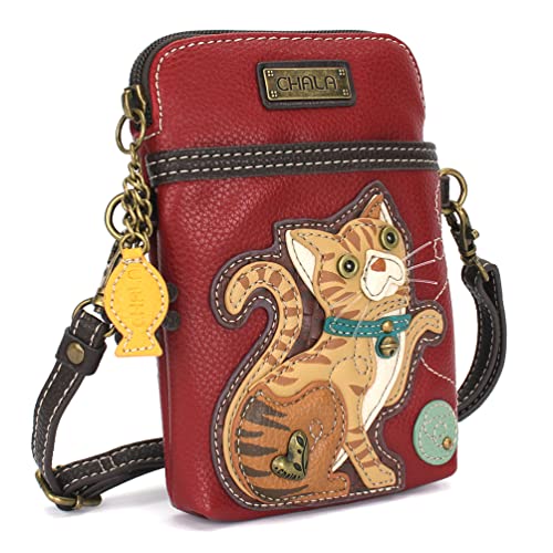Image of CHALA Cat Collection Cell Phone Crossbody Purse-Women PU Leather /Canvas Multicolor Handbag with Adjustable Strap