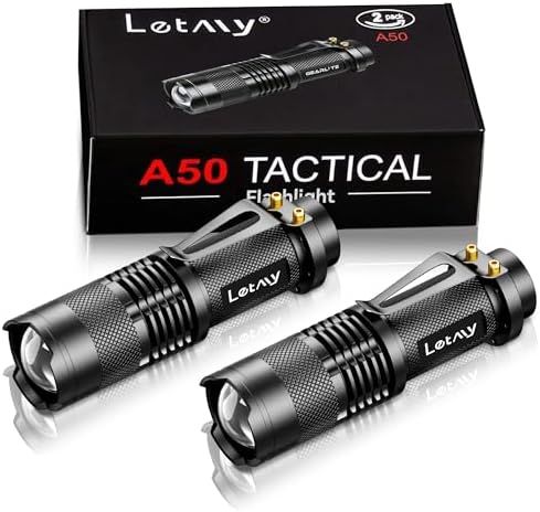 LETMY Pack of 2 LED Torches Battery Powered Adjustable Focus 3 Li...