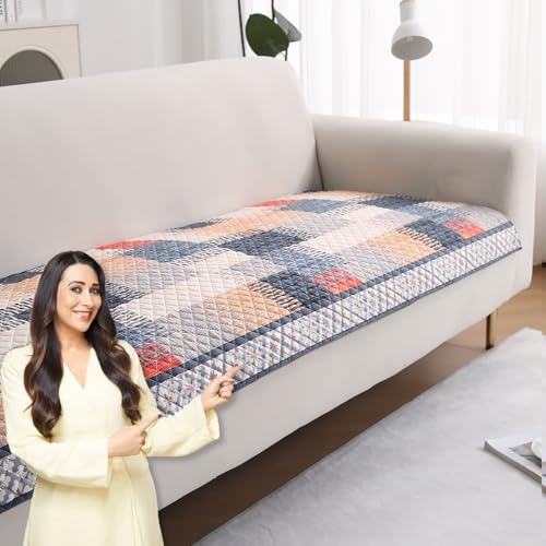 Image of HOKIPO 'LiefNest' Printed Holland Velvet Sofa Cover Mat with Foam Filling for 1 /2 /3 Seater & L-Shape Sofa. Make Your Own Sofa Cover Set, Mat Size: 180(L) cm, Urban Grid Multicolor (IN-825-D7)