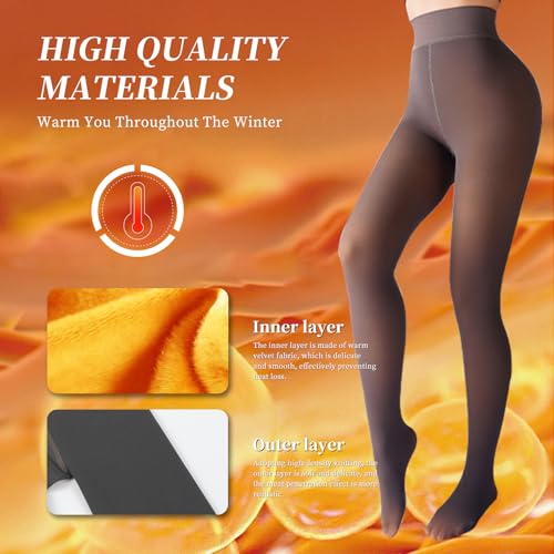 Fleece Lined Tights-Women Fake Translucent High Waist Warm Pantyhose Sheer Thick Tights for Winter4