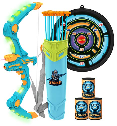 JOYIN Green Bow and Arrow for Kids with LED Flash Lights - Archery Bow with 9 Suction Cups Arrows, Target and Quiver, Outdoor Toys for Kids