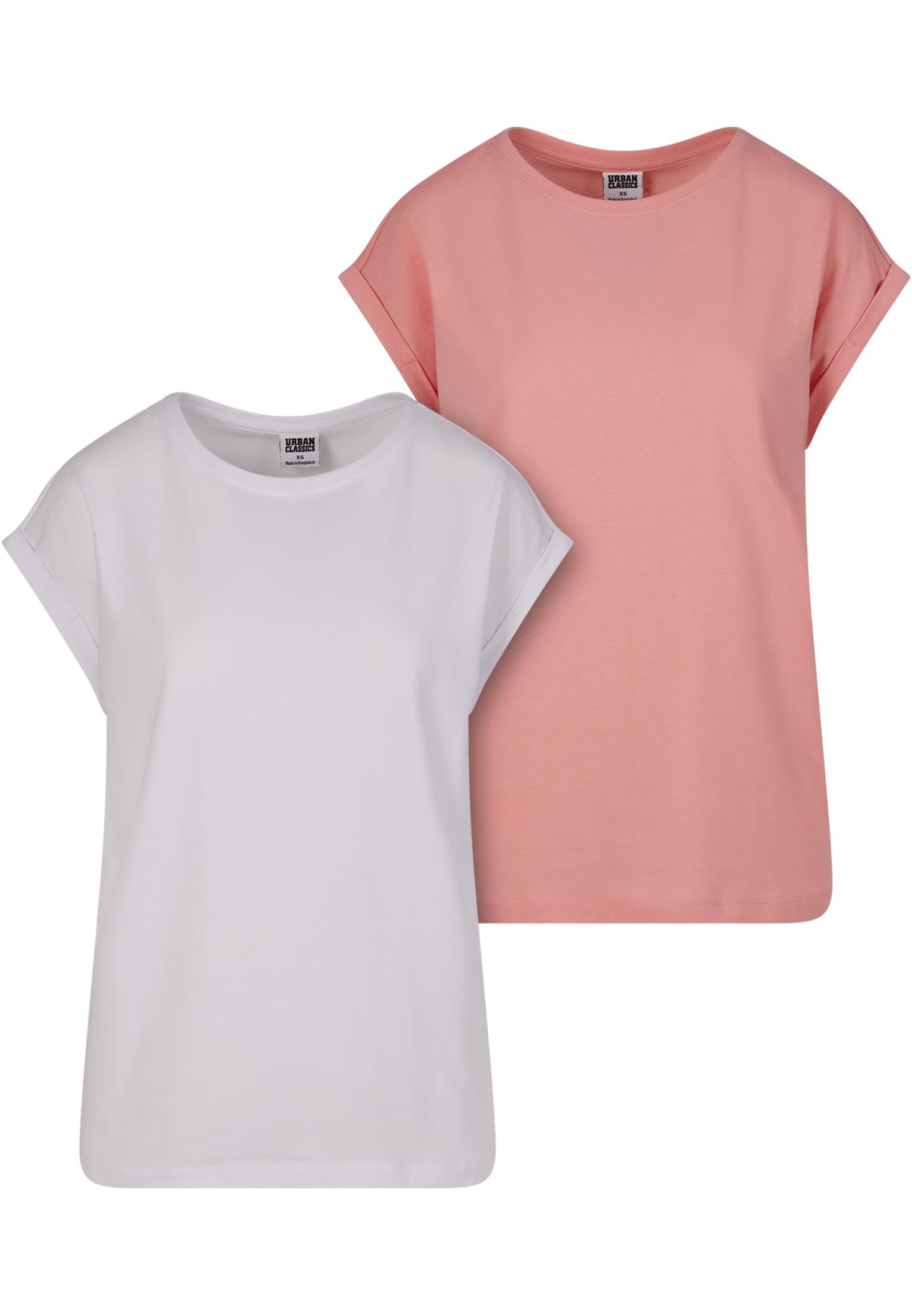 Urban Classics Maglietta da Donna a Maniche Corte, 2 Pezzi, Disponibile in Diversi Colori, Taglie XS-5XL, Rosa Limona+Bianco, L