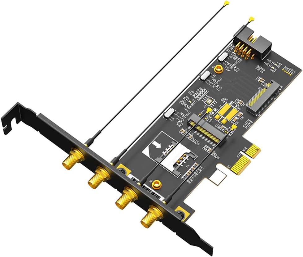 JMT NGFF M.2 Key B and Key A to PCIe X1 Network Card with SIM/UIM Card Slot Compatible with Nano/Micro SIM/Standard SIM Card (to PCI-E 1X)