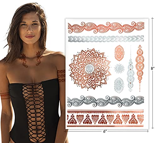 Terra Tattoos Rose Gold Henna Temporary Tattoos 75+ Mandala Tattoos Flowers, Mandalas, Elephants Waterproof Nontoxic Long Lasting Perfect For Beach, Festivals, & Parties #TOP2