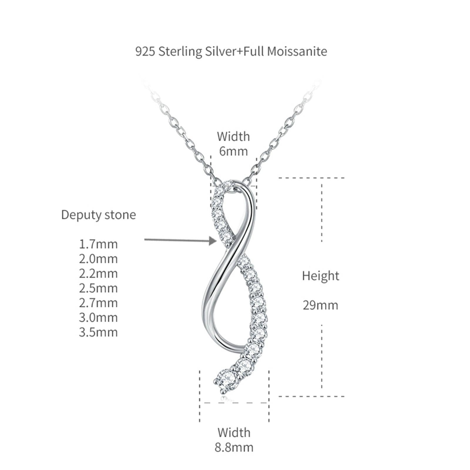 925 Sterling Silber Halskette für Damen, Moissanit Infinity Edelstein Anhänger Halskette Schmuck Kettenlänge 18 Zoll
