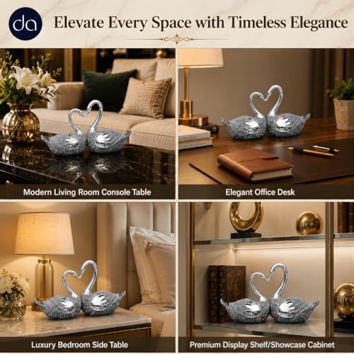 Image of 999 Silver Plated Swan Pair Love Birds Showpiece for Couples | Love Statue with Gift Box for Wedding, Anniversary & Housewarming Gifting