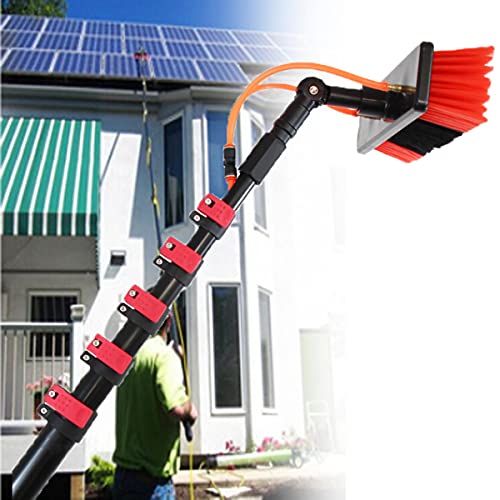 Kit de Poste Alimentado por Agua, Poste telescópico para Limpieza de Paneles solares, Equipo de Limpieza de Ventanas, Altura Ajustable y Cepillo de Limpieza de 35 cm, 12 pies/3,6 m