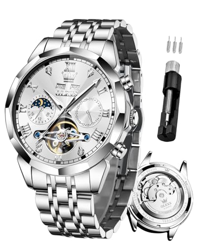 Image of OLEVS Automatic Watch for Men Original Luxury Diamond Self Winding Multifunctional Men's Watch Stainless Steel Waterproof Moon Phase Watches