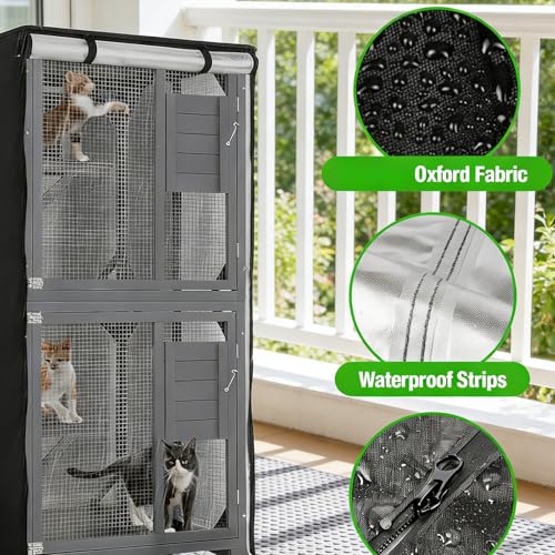 Housse d'abri pour chat imperméable bâche protection vent humidité enclos extérieur chatons - 8