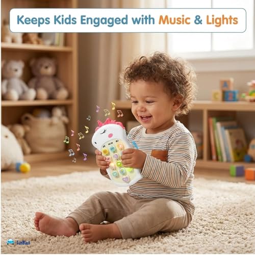 Image of FunBlast Cartoon Musical Mobile Phone for Kids, Mobile with Light & Sound Toys for Babies | Educational Toys for Kids 3+ Years /Boys /Girls-1 Unit (Uni-White)