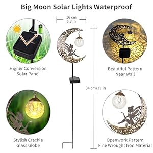 Solar Garden Lights Outdoor Decor,Moon Fairy Crackle Glass Lights,Waterproof Warm White LED Metal Stake Ornament,for Walkway Backyard Patio Lawn Pathway Decorations-Unique Gift Ideas for Gardening Solar Garden Lights Outdoor DecorMoon Fairy Crackle Glass LightsWaterproof Warm White LED Metal Stake Ornamentfor Walkway Backyard Patio Lawn Pathway Decorations Unique Gift Ideas for Gardening