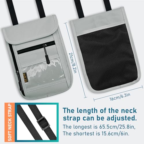 Image of RFID Blocking Travel Neck Wallet Pouch with RFID Blocking Sleeves, Travel Neck Pouch Passport Holder Keep Your Cash, Credit Card for Women & Men - Grey