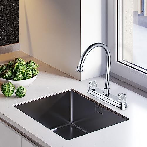Solvex 2 Handle Kitchen Sink Faucet, High Arc 360 Swivel Stainless Steel Pipe 3 Hole Kitchen Faucet, Commercial Modern Chrome Kitchen Sink Faucet, Sp-80079 #TOP2