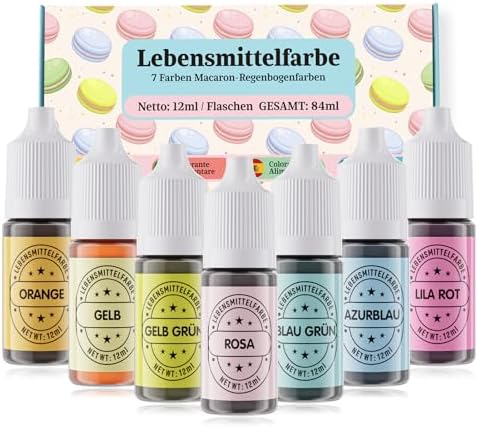 Waysroma Lebensmittelfarbe Macaron 7x12ml, nussfrei & zuckerfrei Lebensmittelfarbe Flüssig zum Backen, Oster-Macarons, Kuchen, Zuckerguss, Fondant, Kekse, Donuts