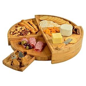 Picnic at Ascot Patented Bamboo Cheese/Charcuterie Board with Knife Set-Stores as a Compact Wedge-Opens to 18″ Diameter-Designed & Quality Checked in USA