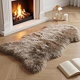 JXLOULAN Faux Lammfell Schaffell Fell Teppich Grau Braun 60x90 cm, Flauschiger Teppich Wohnzimmer Deko Longhair Weicher für Stühle Sofa Schlafzimmer Kinderzimmer