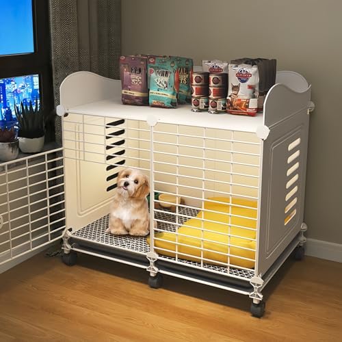 MDJ 犬ケージ ペットサークル ベーシック ペットケージ ペットハウス トレイ付きでお手入れ簡単 大容量 簡単な組み立て ペットゲージ 犬 サークル 中型犬 小型犬用ゲージ 屋根と車輪付き 屋内および屋外での使用に適しています (B,S)