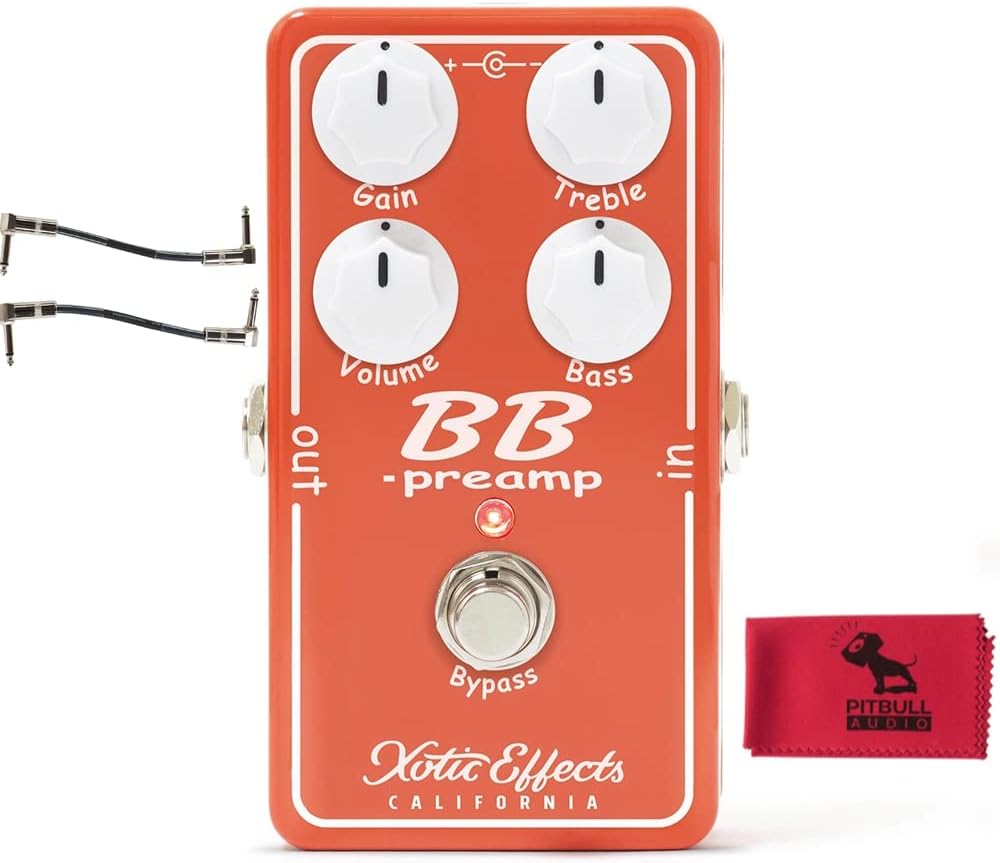 Xotic BB Preamp V1.5 Guitar Pedal w/Patch Cables & Pitbull Audio Cloth