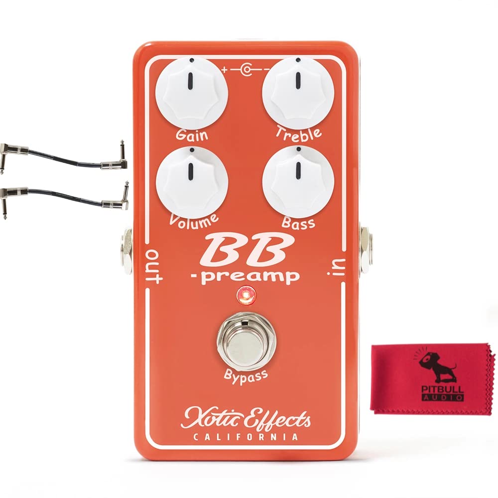 Xotic BB Preamp V1.5 Guitar Pedal w/Patch Cables & Pitbull Audio Cloth